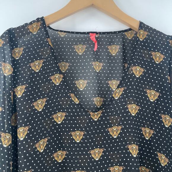 EIGHT SIXTY Blouse Size Large Leopard Face Polka Dot Sheer Contemporary Dots - Picture 7 of 10